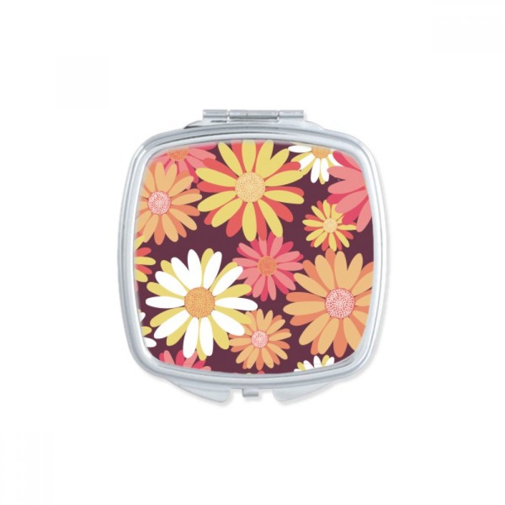 Miroir de poche à la main motif fleur carré pour retouches maquillage en voyage