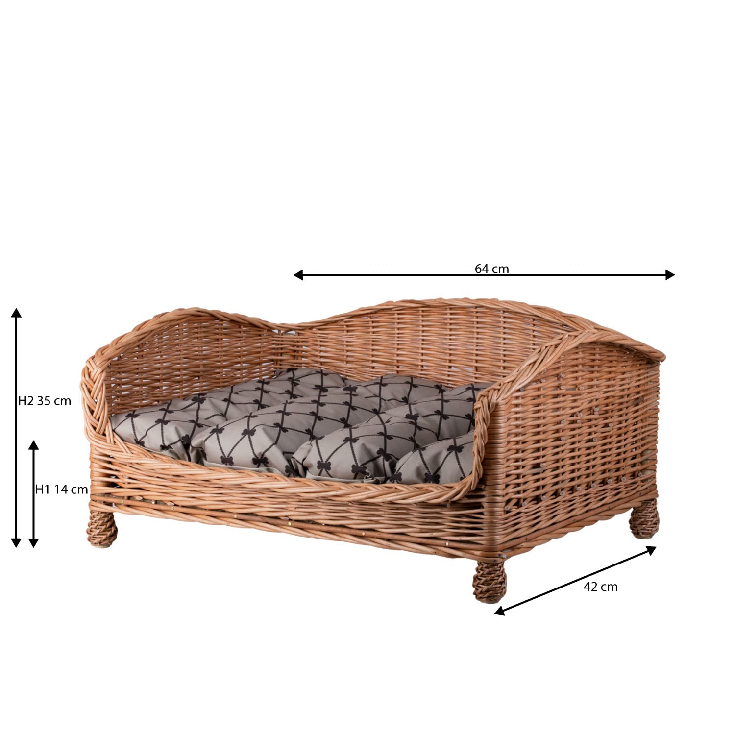 Canapé - Panier pour Chien en Osier avec Coussin