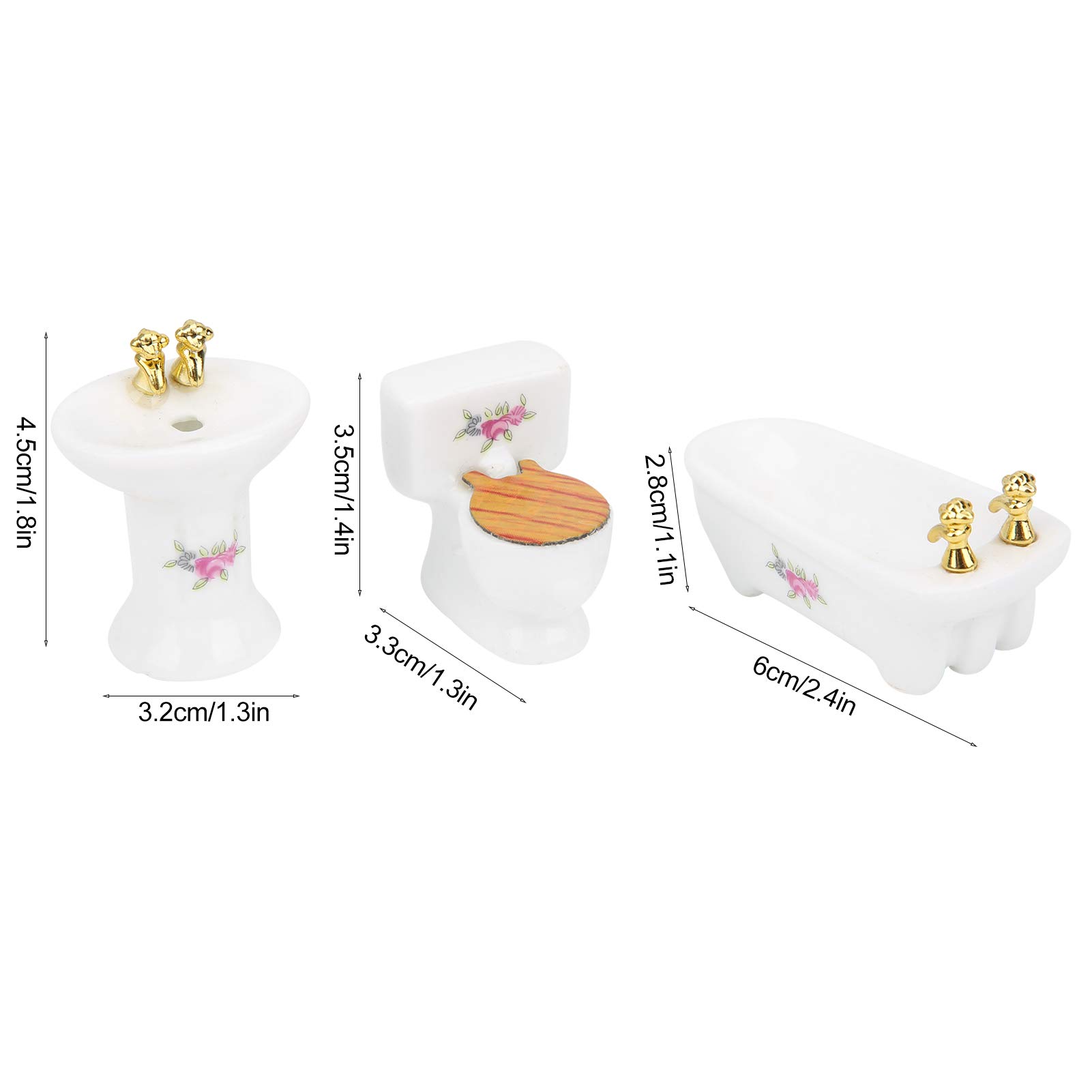 Generic 1/24 Casa de Muñecas Miniatura Exquisito Juego de Baño de Cerámica para Casa de Muñecas, Rosa Blanca Trébol de Cuatro Hojas Bañera Lavabo Kit para Mini de (#3)