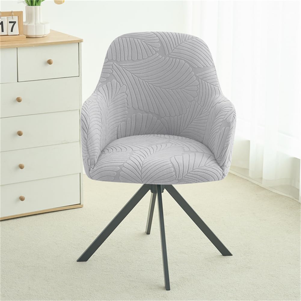 Stretch Curved Back Dining Chair Cover, Swivel Bar Stool Chairs Slipcover with Arms, Office Desk Chair Covers, for Living Room Bedroom Home Decor,Light Gray 6pcs