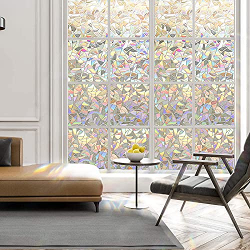Privacy Window Film, 3D Crystal Decorative Stained Glass Window Film Rainbow Effect Removable Self Adhesive Glass Sticker Static Cling Window Paper For Kitchen (17.7In*118In) #TOP5