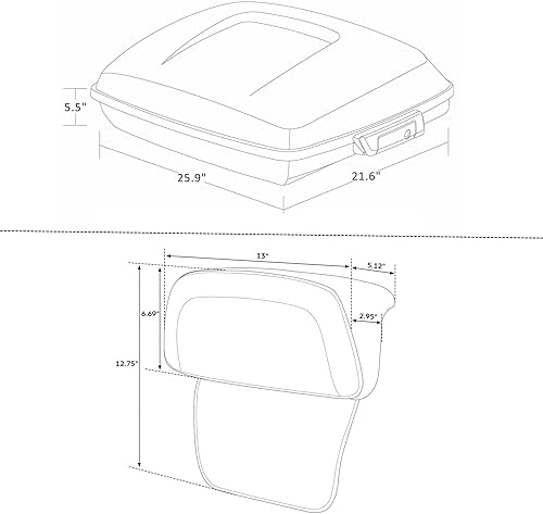 Miniatura 2 de HR3 Maleta de equipaje Razor Tour Pack de 5.5 pulgadas con almohadilla de respaldo para Harley Touring Road King 2014 y posteriores, Road Glide,
