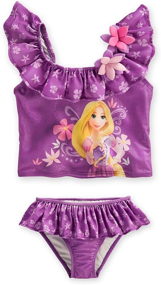 Disney Store Girls Princess Rapunzel 2-Piece Swimsuit Size Medium 7/8 Purple