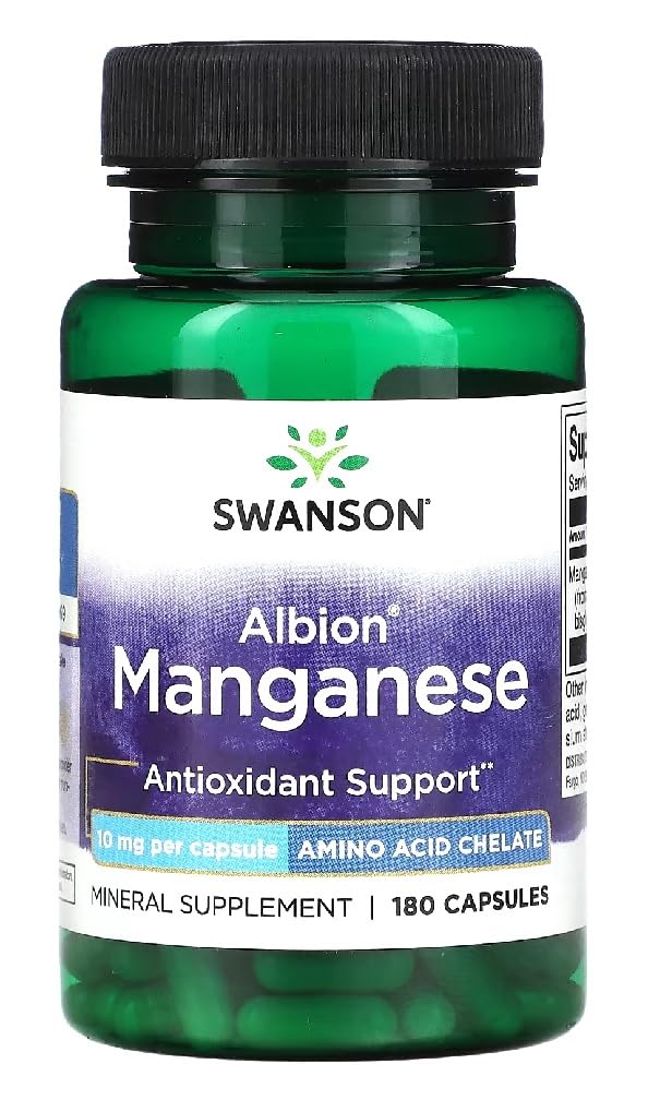 Swansons Swanson - Albion Chelated Manganese | Bioavailable Trace Mineral for Bone & Connective Tissue Support | 10mg - 180 Capsules
