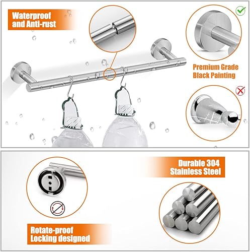Miniatura 5 de Tudoccy Juego de 5 piezas de accesorios de baño de acero inoxidable SUS304 de níquel cepillado redondo montado en la pared, incluye barra de toalla