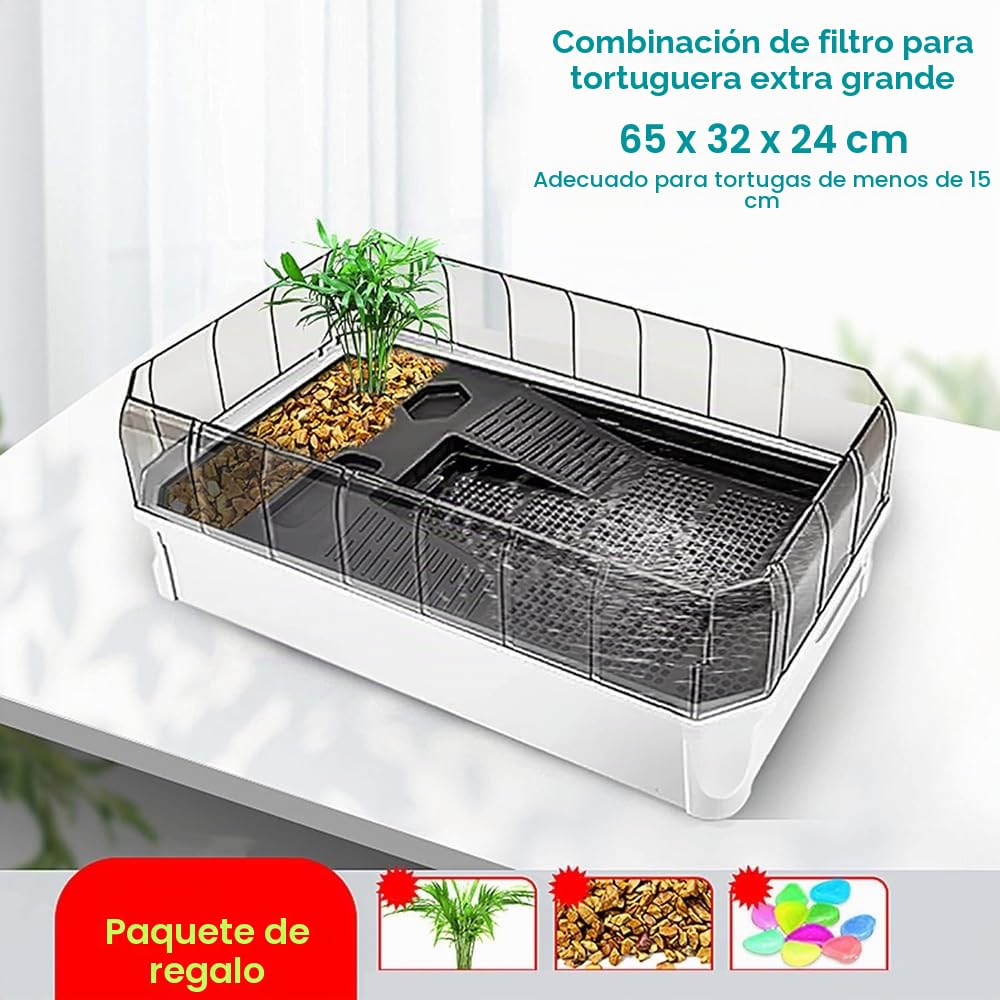 Acuario Con Tanque Para Tortugas, Tanque Para Tortugas Extra Grande Con Terraza, 5 Áreas/filtro De Algodón/plantas De Plataforma, Fácil De Cambiar El Agua Y Limpiar, Para Tomar El Sol, Alimentarse