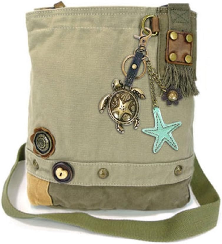 Canvas Patchwork Cross-body Messenger Bag with faux leather (Sea Turtle-Sand)