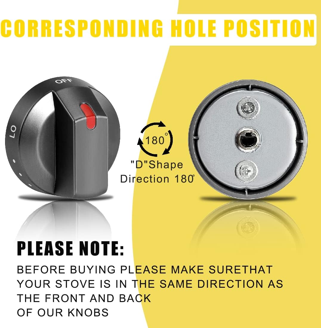 GTPARTS DG64-00473B Stove Knobs Compatible with Samsung Gas Stove Range Oven Replacements Gas Burner Black knobs with Stainless Steel D Ring NX58M6850SG NX58K7850SG NX58J7750SG NX58J5600SG