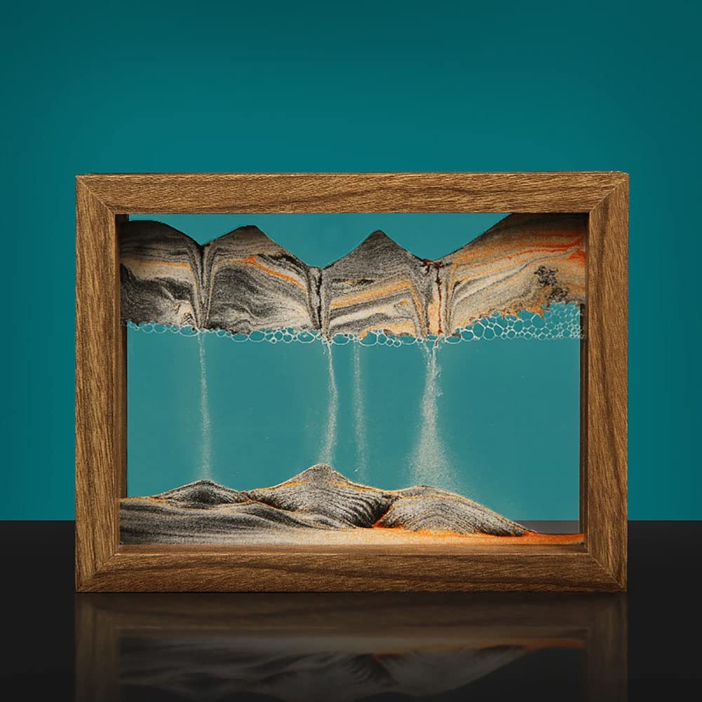 Cadre Sable Mouvant 3D - Sablier De Relaxation Verre Rond Paysage Marin Pour Maison Et Bureau