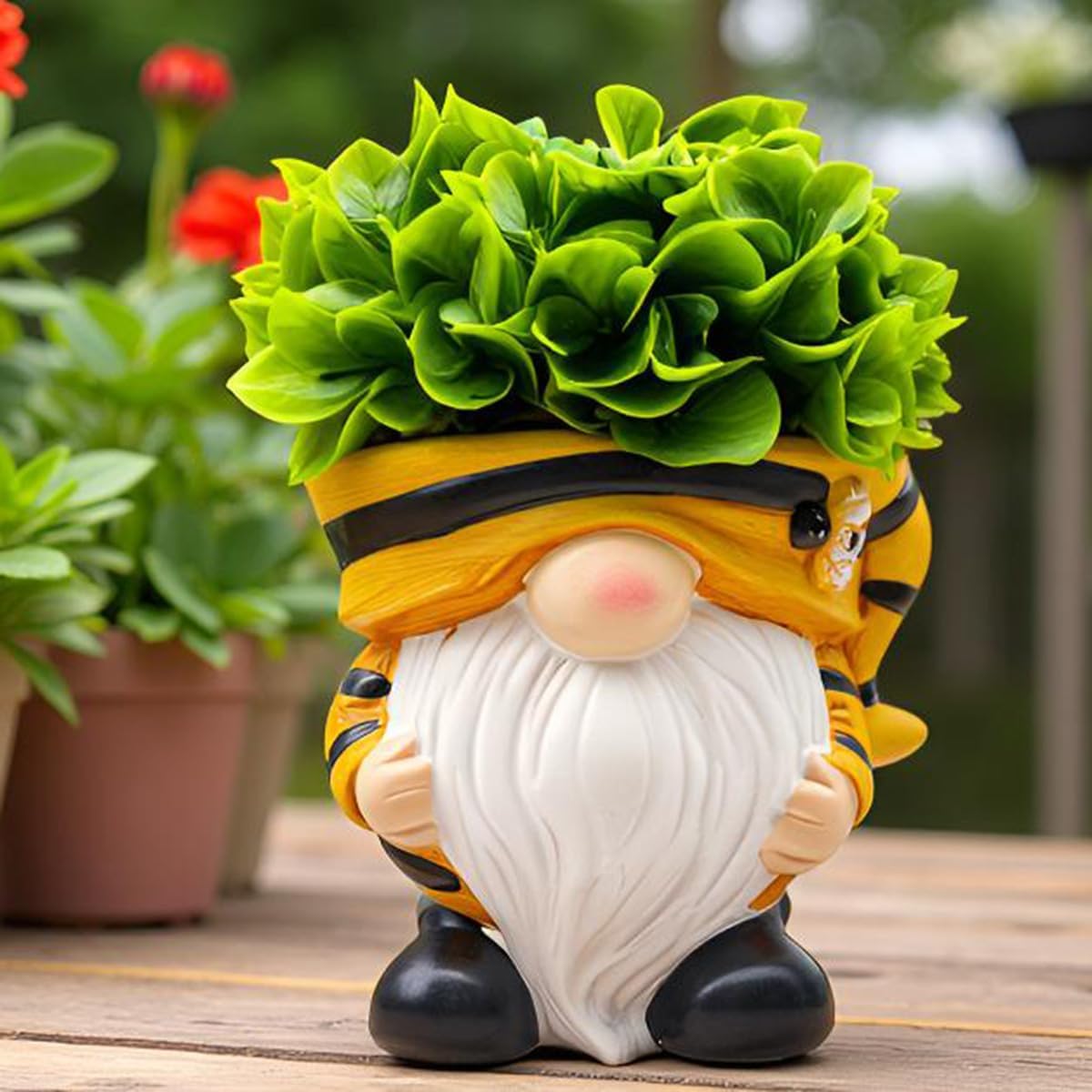 Unique Gnome Planter Pot, Cute Ceramic Gnome Flower Succulent Pot for Indoor Outdoor Plants Home Garden Spring Summer Christmas Decoration (Yellow)