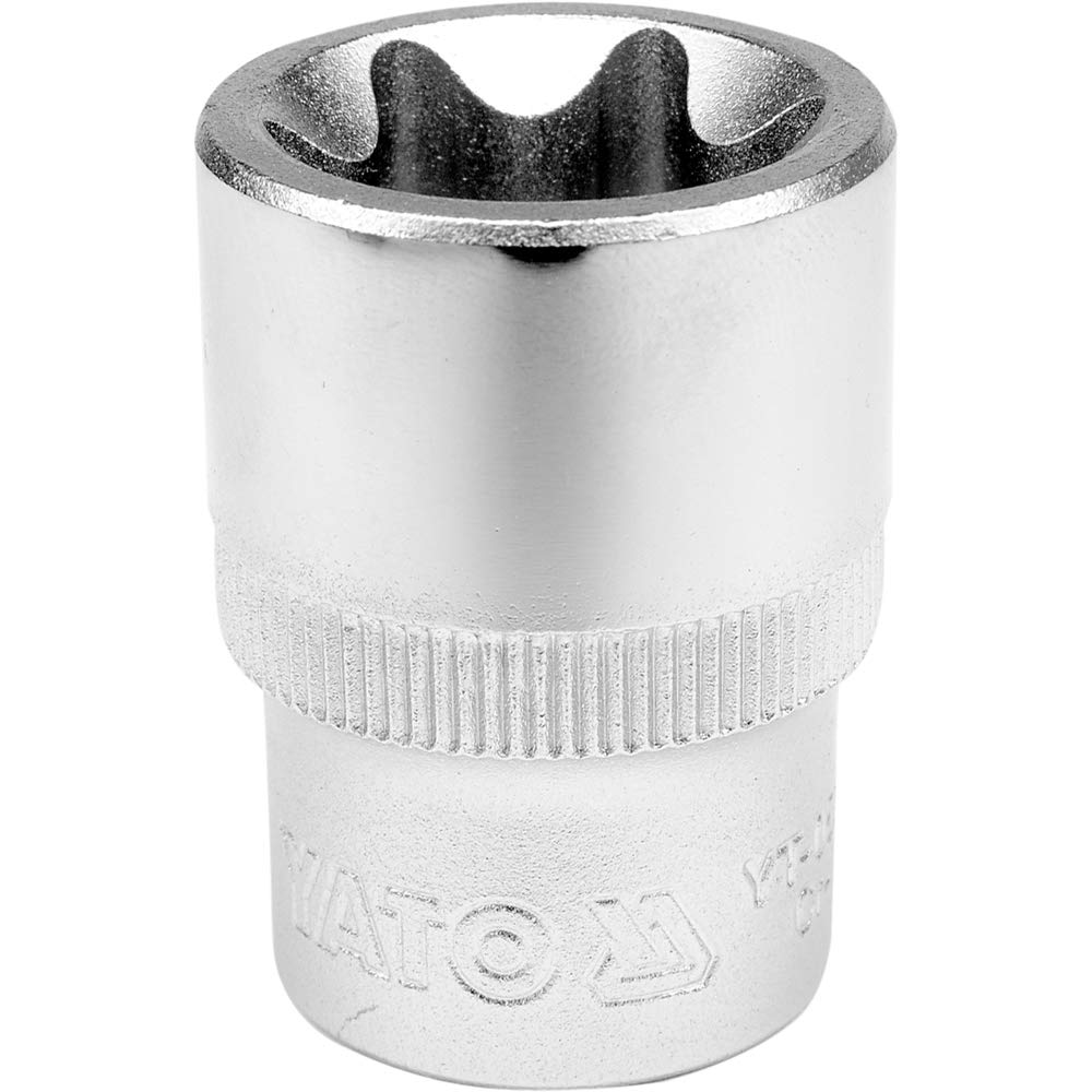 Yato combo Set of 2 Torx sockets YT-05221(E11),YT-05227(E22) with length of 28mm and 1/2 inch drive made of chromium Vanadium-Pack of 2