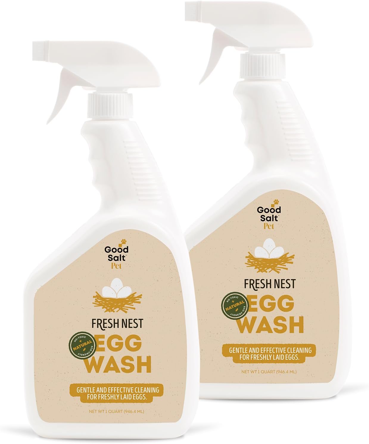 Good Salt Pet Fresh Nest Egg Wash Spray, Natural Cleaner for Freshly Laid Eggs, Made in the USA, 32 Ounce Bottle, 2-Pack