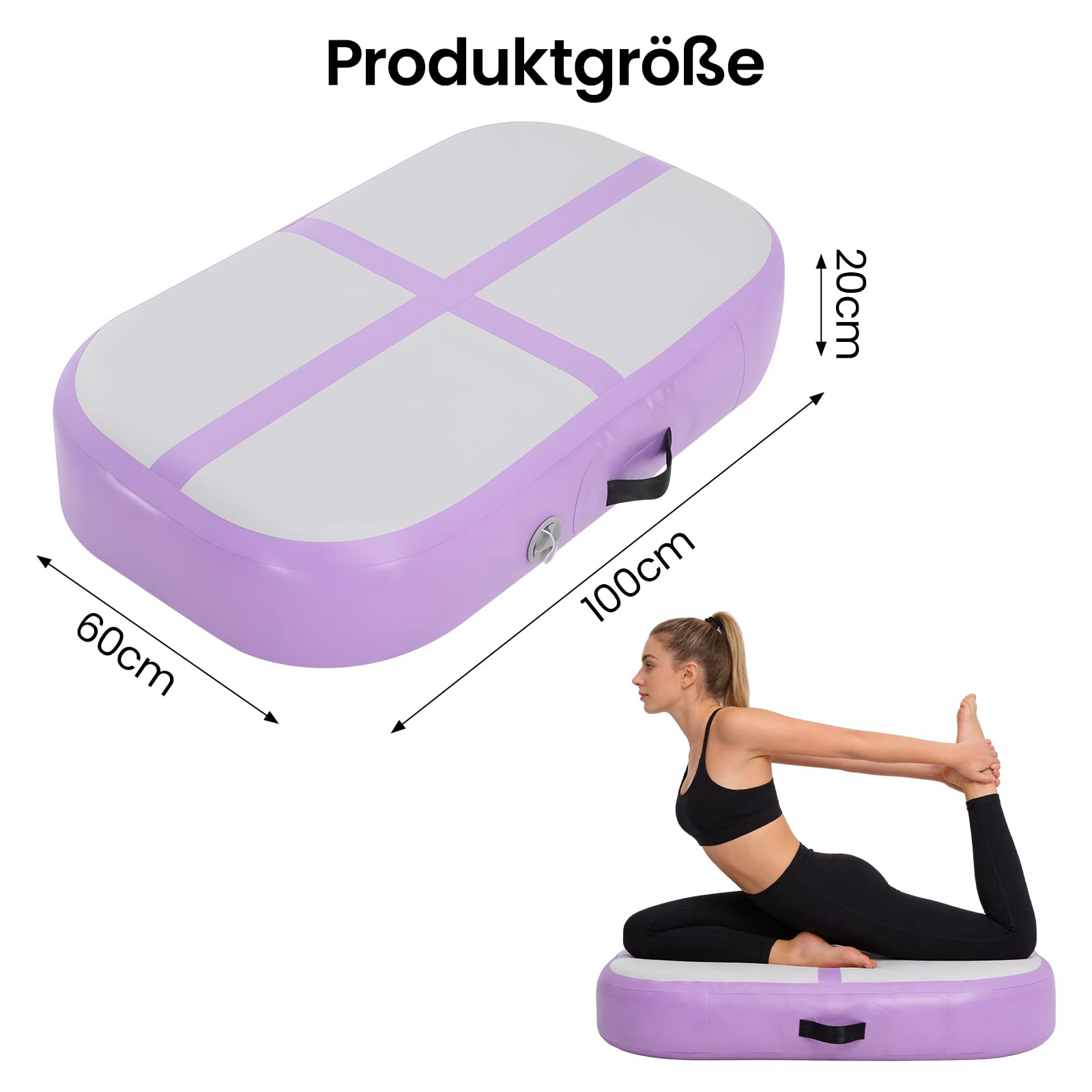 Aufblasbare Air Track Matte 100×60×20 cm – Gymnastikmatte Trainingsmatte aus PVC, 20 cm Dicke Turnmatte für Yoga, Turnen, Tanz & Fitness Training (Ohne Pumpe)
