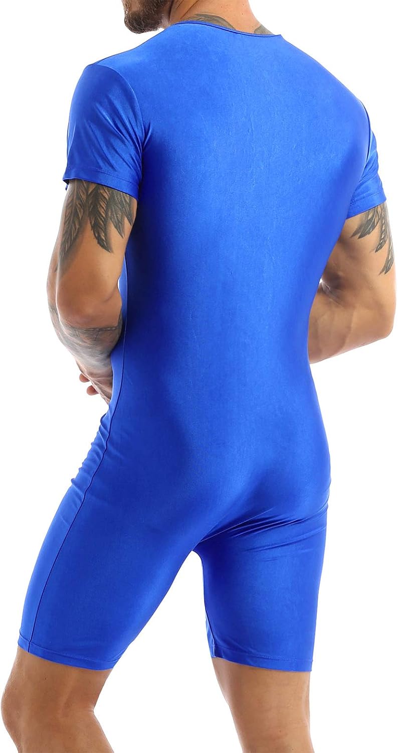 Lejafay Men's Short Sleeve Tank Unitard Adult Spandex Bodysuit Sports Gymnastics Biketard Costume