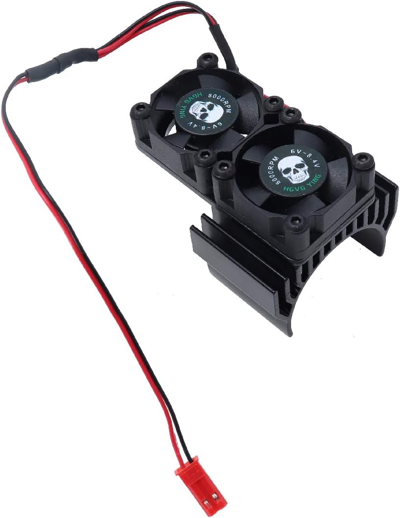 RC Motor Fan Radiator Aluminum Heat Sink Twin Cooling Fan for 1/10 RC Car 540/550 Track HSP HPI Wltoys Himoto Tamiya (Black)