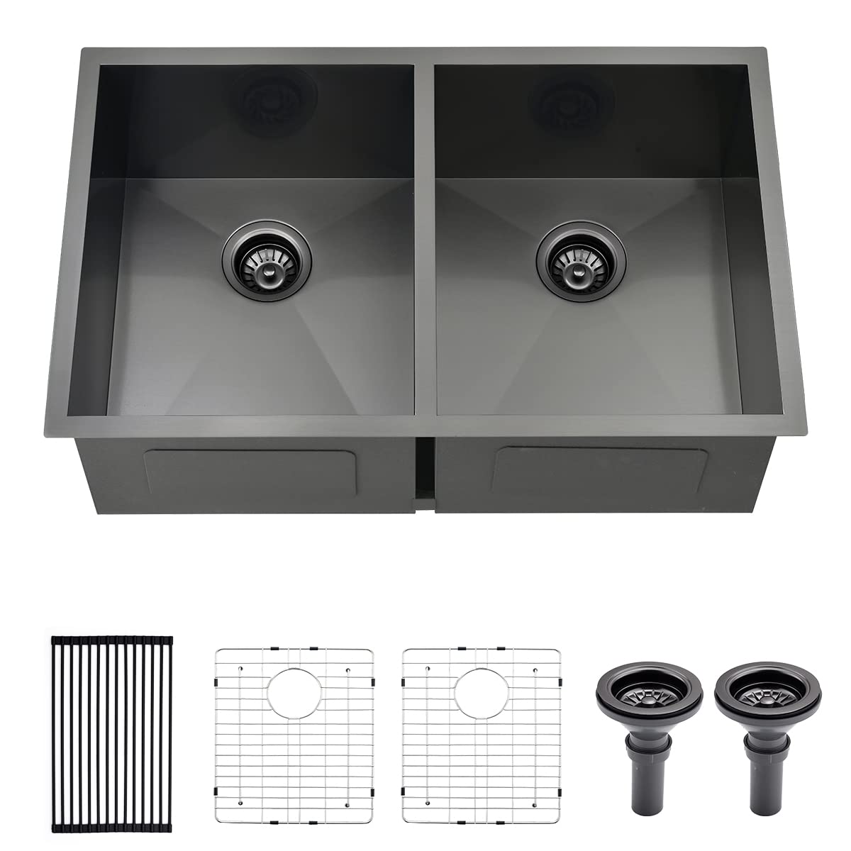 鯉太郎@lownslow 30 Black Stainless Steel Undermount Double Bowl Kitchen Sink