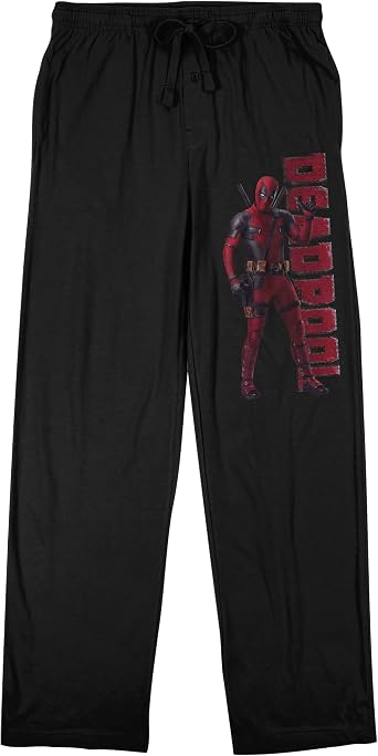 Marvel Deadpool Logo and Character Mens Black Sleep Pants