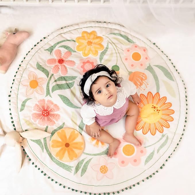 Haus and Kinder Baby Playgym for Babies | Activity Play Gym Mat | Foldable and Durable Cotton Play Mat | Baby Crawling Mats for Floor for 0 to 24 Months (Floral Garden)