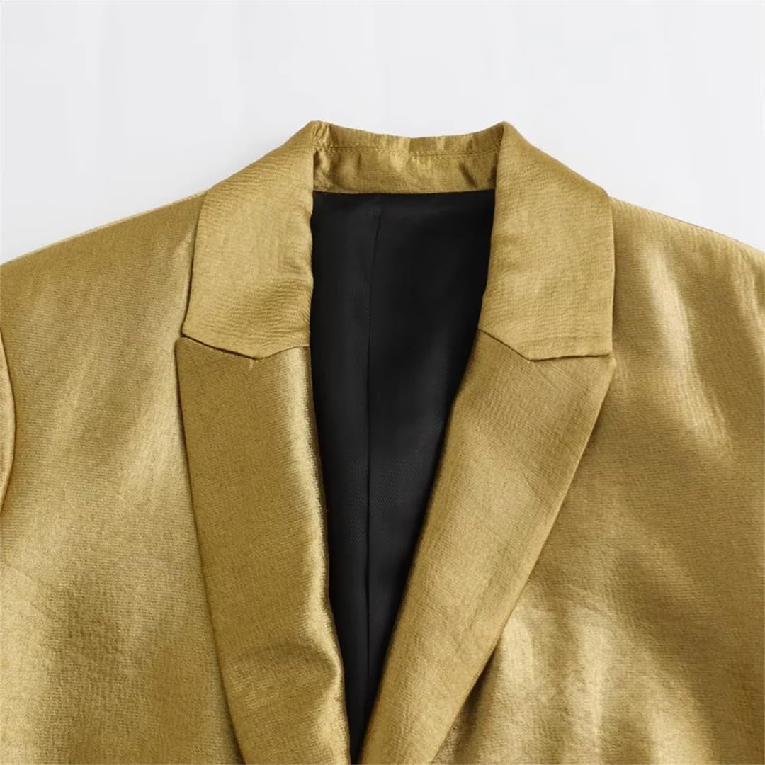 Erfmfl Damen Gold Blazer Jacets Langarm Offene Vorderseite Knöpfe Büro Revers Anzug Mantel, Gold, XS