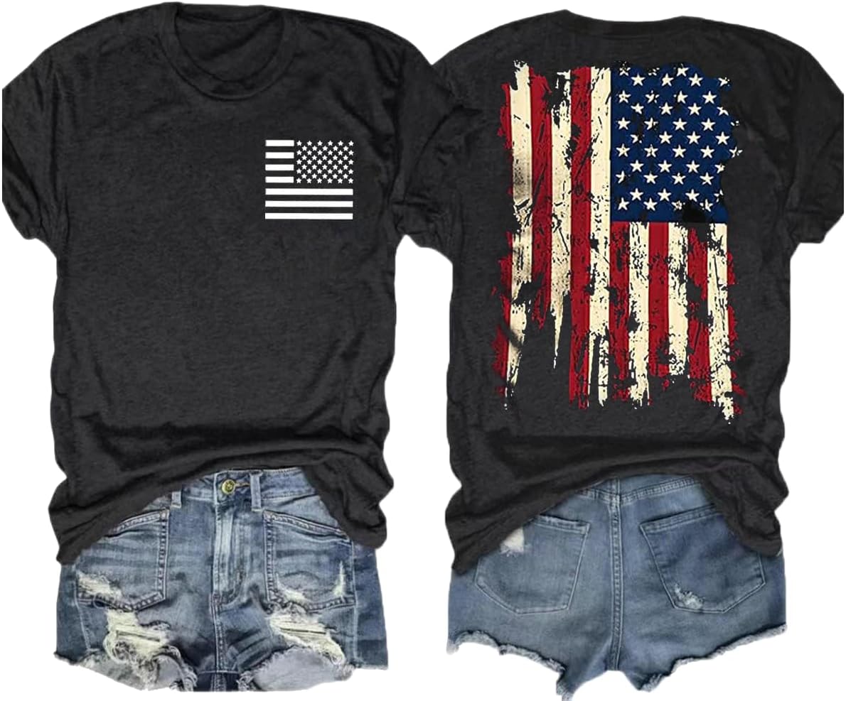 American Flag Shirt USA Shirts for Women 4th of July T-Shirt 1776 Printed Shirts Casual Short Sleeve Tops