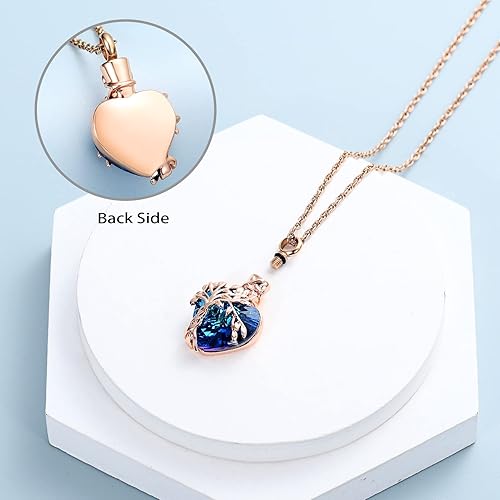 Miniatura 4 de shajwo Collar de cenizas de urna de corazón de cremación del árbol de la vida para mujeres y hombres, dije de cenizas de cristales de cremación para