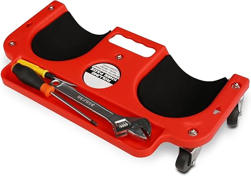 Rolling Knee Pads Flooring Knee Pads with Tool Tray Holder, Garage Rolling Knee Creeper Pads with five 360-Degree Swivel Castors for Home Workshop Auto Repairing, Built-in Tray/Handle, 10x20 Inch Red