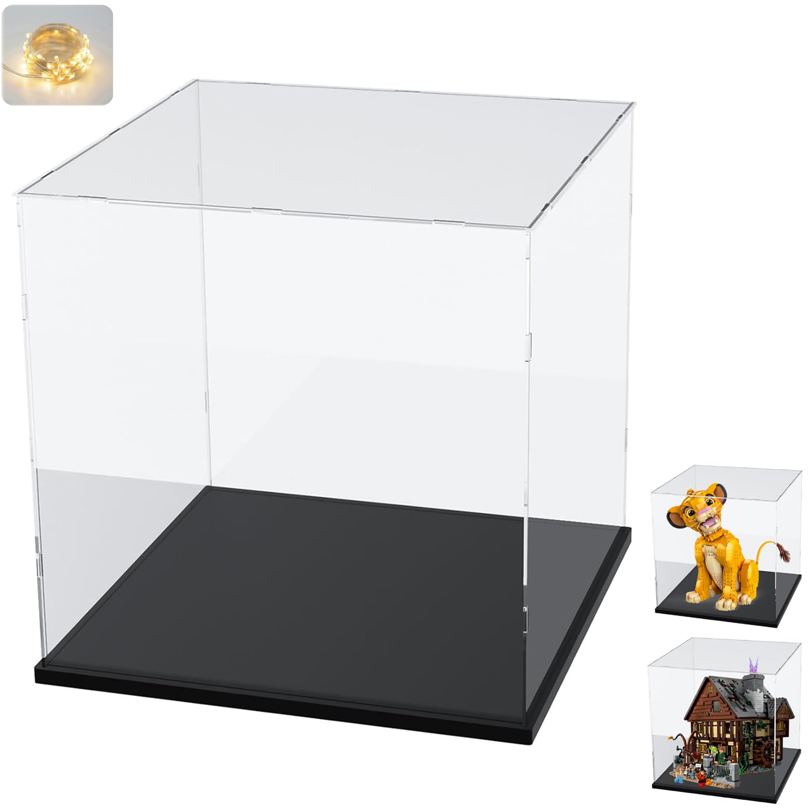 ELEpure Transparent Acrylic Display Case for Collecting Model Figures, Improved Anti-Dust Storage Display Box with Base for Basketball Football (Black, 30 x 30 x 30 cm)