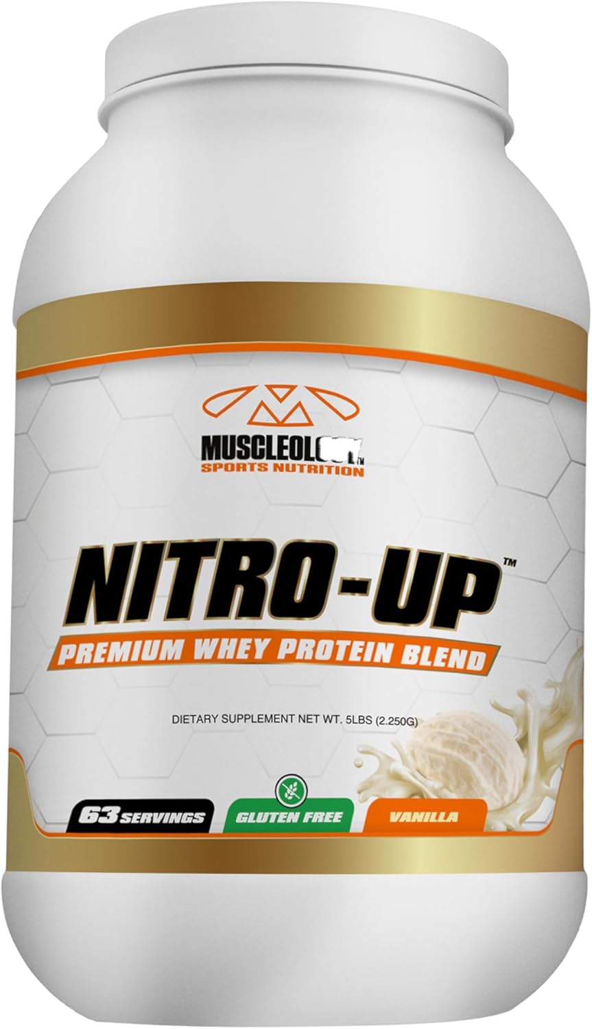 MUSCLEOLOGY Nitro-Up Whey Protein Blend Powder – Vanilla – 2lb | BCAAs, EAAs & Digestive Enzymes