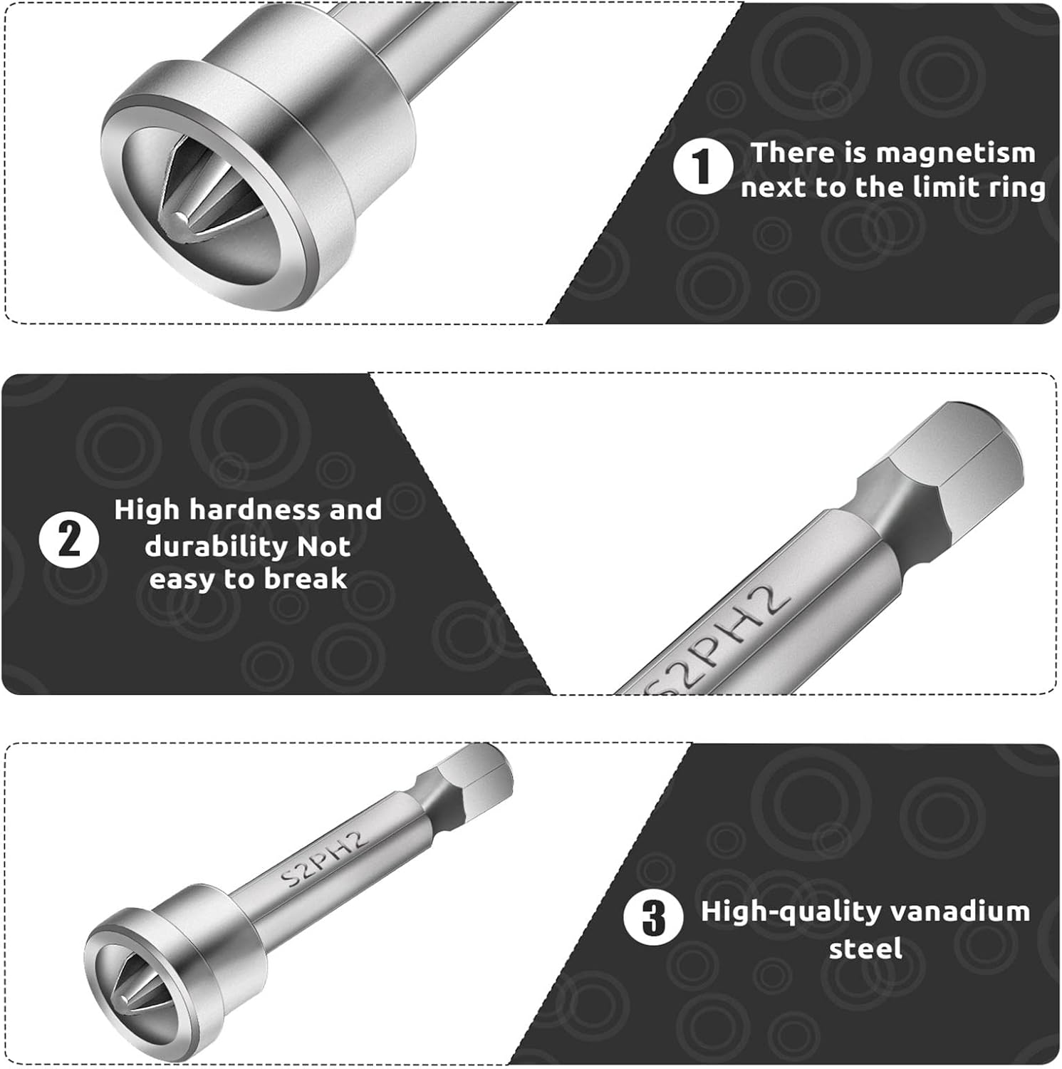 5 Pcs Magnetic Positioning Screwdriver Bits Set Anti-Slip PH2 Drywall Screw Setter Hex Shank Screwdriver Bits Screw Positioning Bit Batch Head (50mm, 25mm)