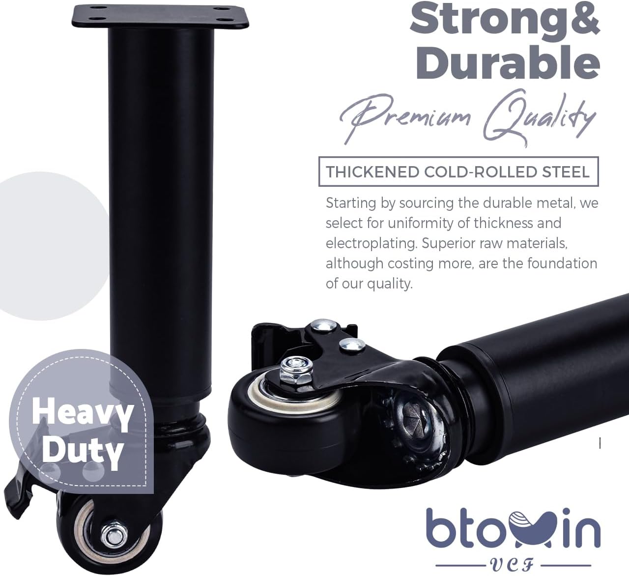 12.4-18 Inch / 31-45cm Adjustable Furniture Legs with Swivel Caster Wheels, 4Pcs Heavy Duty Replacement Support Legs for Cabinet/Storage Shelf/Sofa/Bed/Dresser/Couch/Coffee