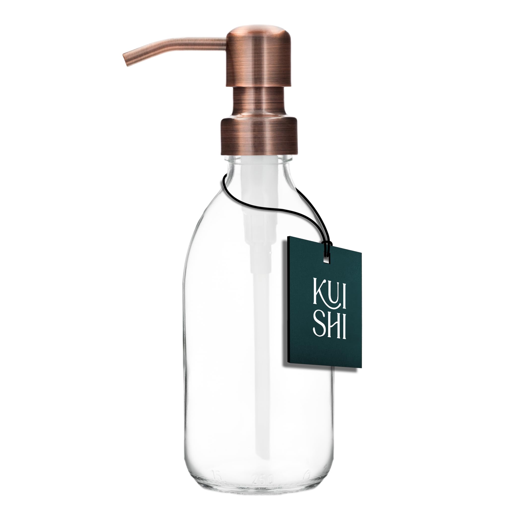 Kuishi Bronze 250Ml Glass Soap Dispenser With Stainless Steel Pump - Refillable Bpa-Free Hand Soap Dispenser For Kitchen & Bathroom, Clear