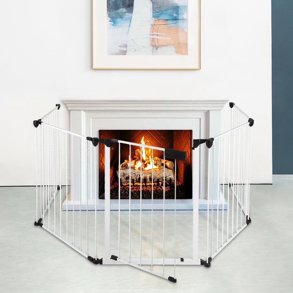 Barrera de seguridad infantil 310 cm, plegable estable barrera de protección chimenea, barrera de seguridad, barrera de escalera/separación de habitaciones/5 elementos (blanco, 310 x 2,5 x 75 cm)