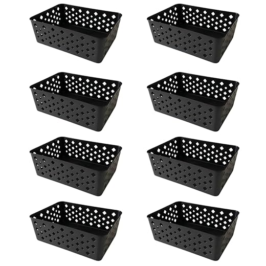 Kit 8 Cestos Multiuso Organizador Empilhável Gaveta 19x14x6 Cor:Preto
