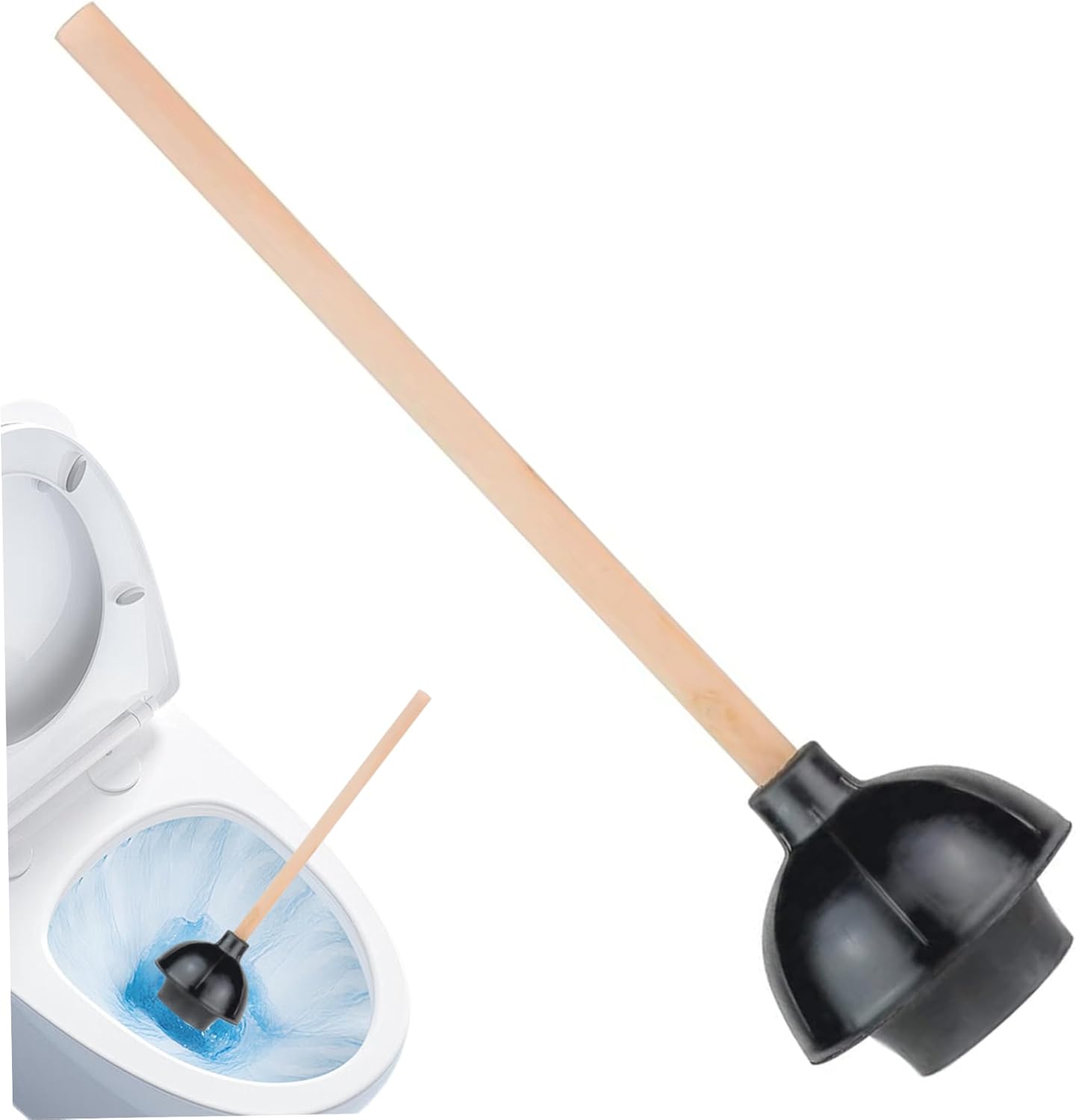 Toilet Plunger 5.5'' Rubber Double Thrust Force Cup Toilet Plunger Heavy Duty with 18'' Handle Plungers for Bathroom Kitchen Sinks Toilets Plungers for Bathroom Clog Remover