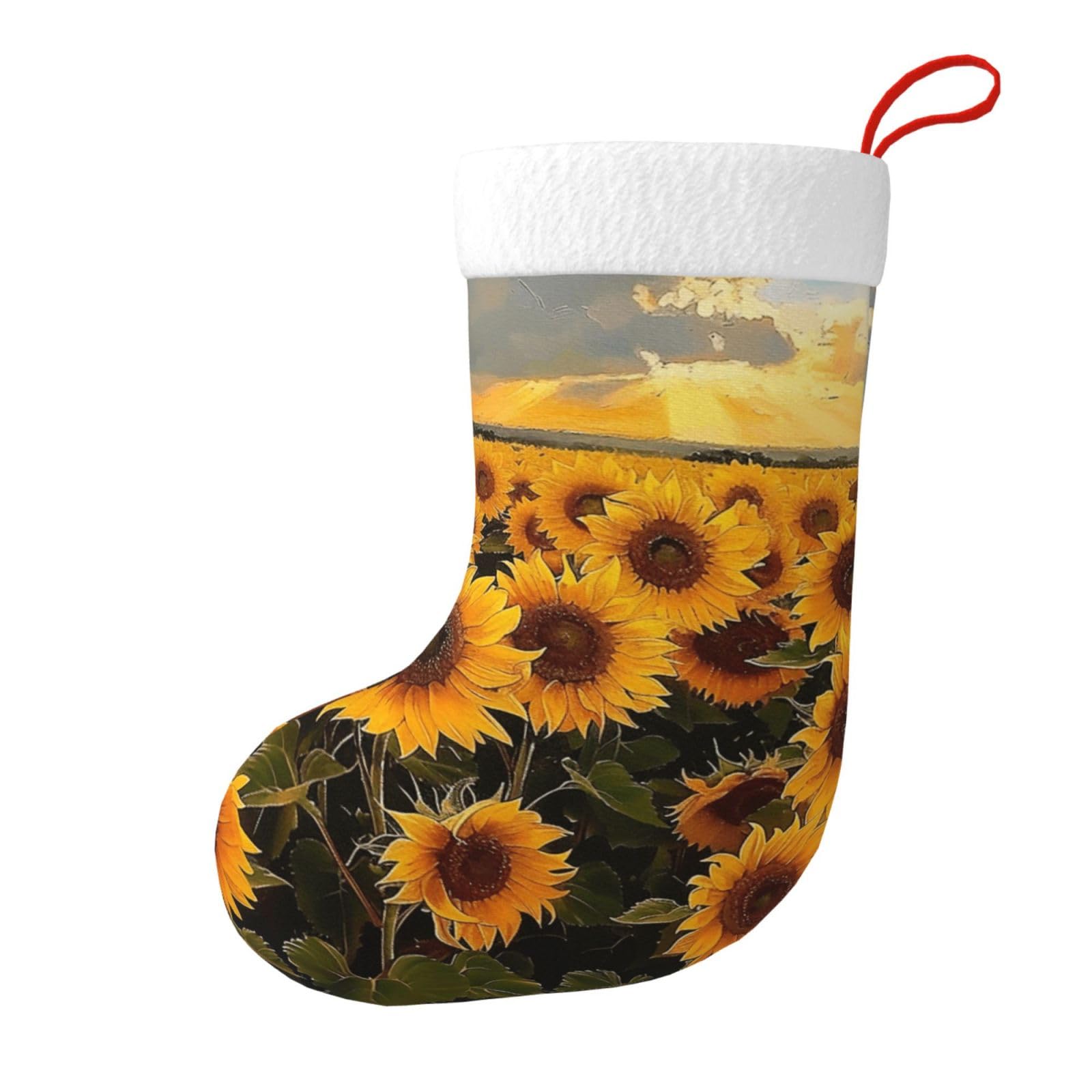 Sunflowers Print Christmas Stocking, 28x45cm Holiday Hanging Stockings for Fireplace, Tree Decorations, Gift Giving, and Party Festive Decor