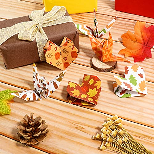 Whaline 12 Designs Autumn Pattern Paper Pack A5 Size Fall Leaves Pumpkin Plaid Waves Craft Paper 60 Sheet Red Brown Double-Sided Origami Paper For Autumn Harvest Thanksgiving Card Making Scrapbook #TOP3