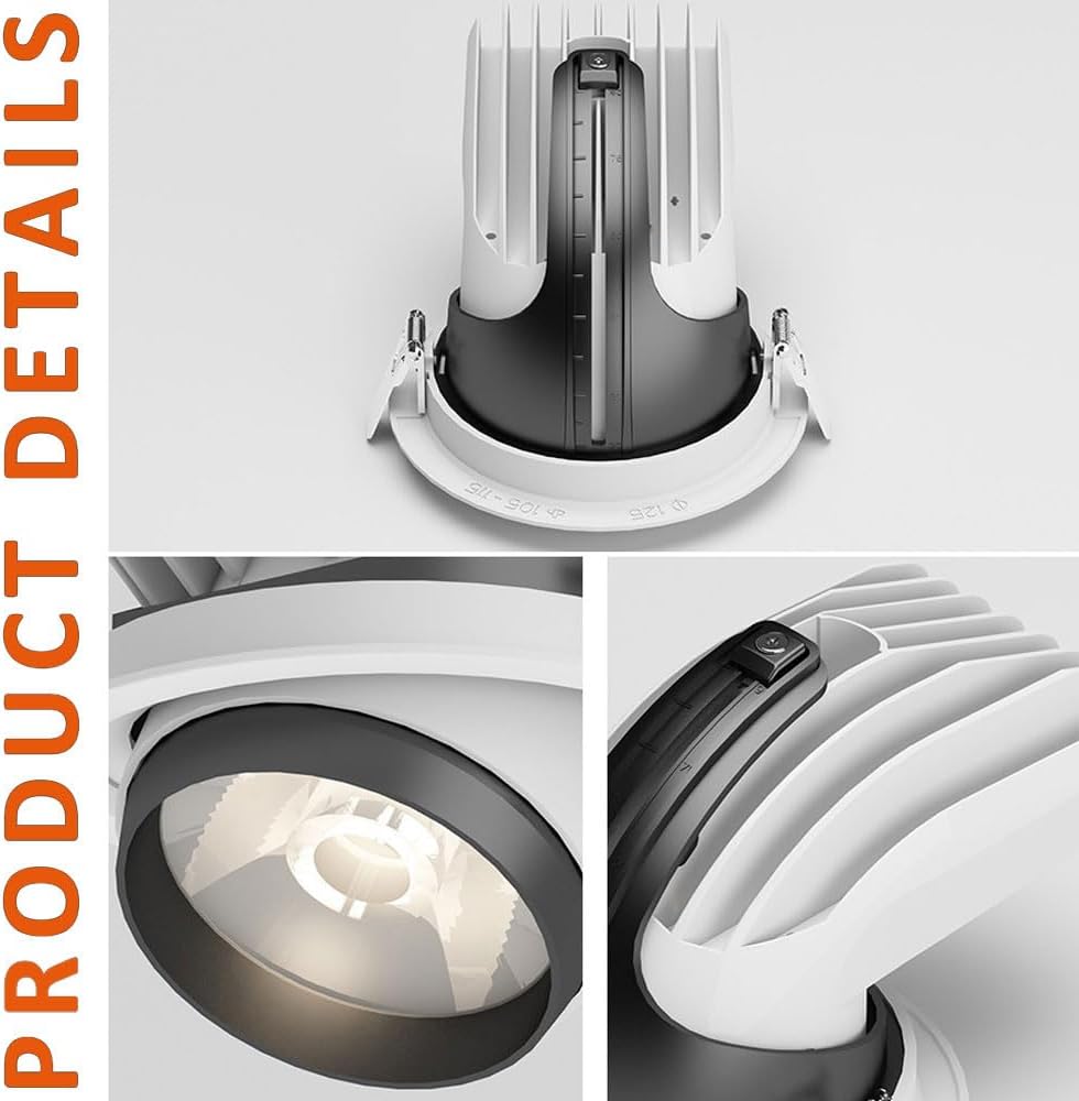 COB LED Recessed Downlight,Retractable Eyeball Spotlights,Rotation Recessed LED Ceiling Lights,Adjustable Retrofit Downlight White Finish Anti-Glare Trim,CRI >90, Gimbal Can Lights