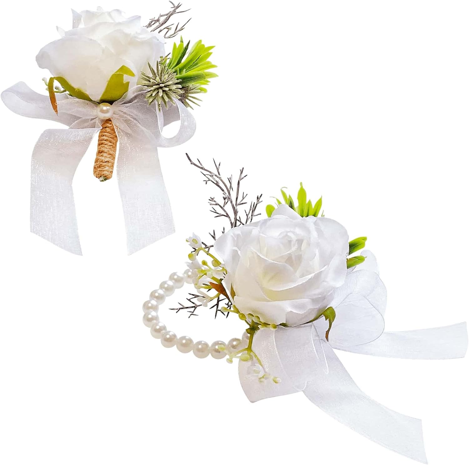Champagne Rose Boutonniere for Men 8 Pcs-Groomsmen and Groom Boutonniere for Wedding, Prom and Anniversary,Formal Dinner Party & Ring Bearer Accessories(B)