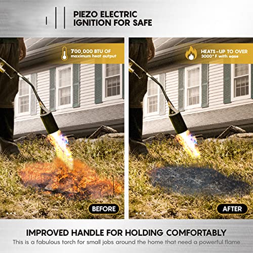Propane Torch Weed Burner, Weed Torch High Output 700,000 Btu, With Turbo Trigger Push Button Igniter (Piezo Electric Ignition) Heavy Duty Multifunctional Burner (Csa Certified) #TOP4