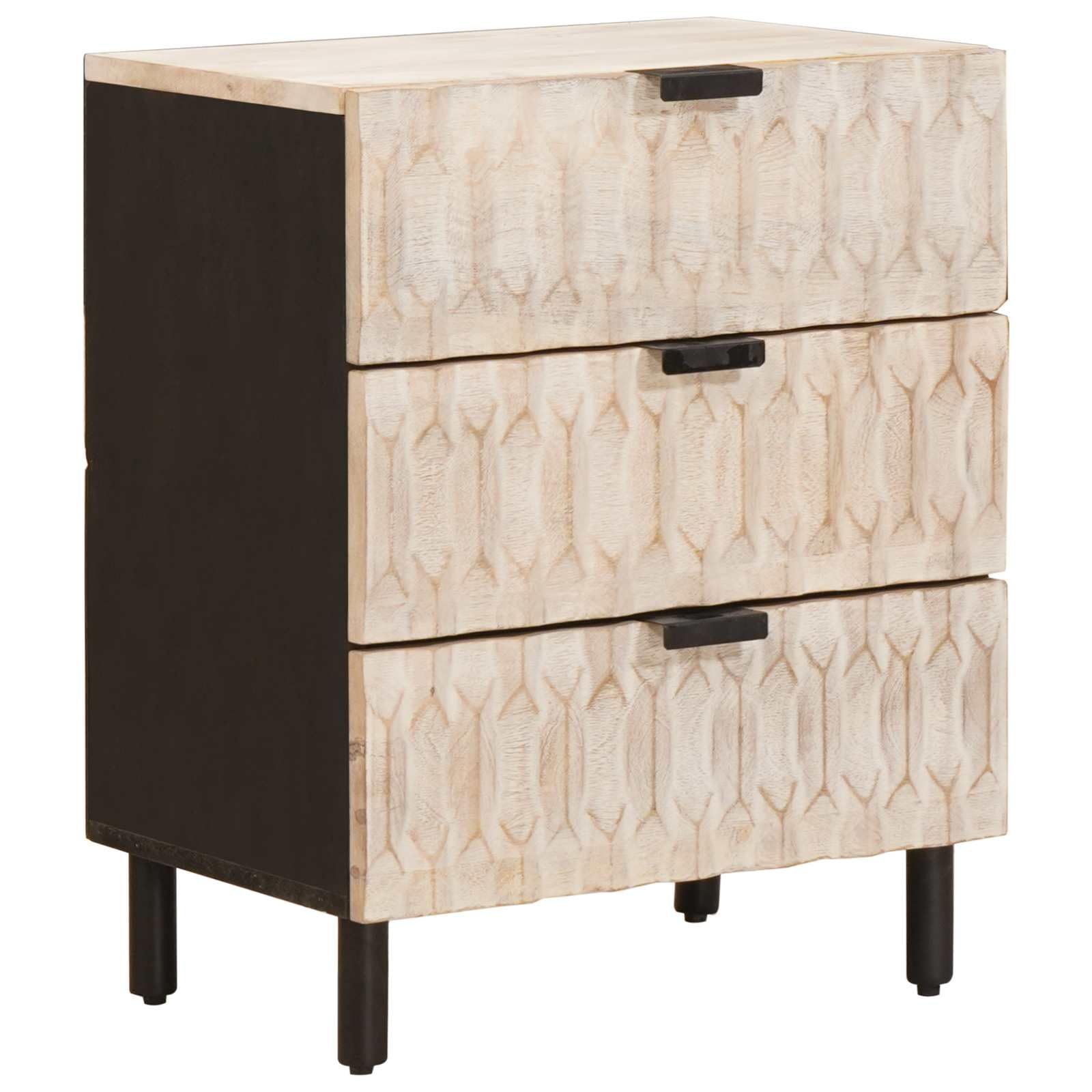 Table de Chevet Blanche en Bois de manguier Massif, 50 x 33 x 62 cm, avec 3 tiroirs, guéridon pour Chambre à côté du lit, Rangement pour Lampe Livre téléphone