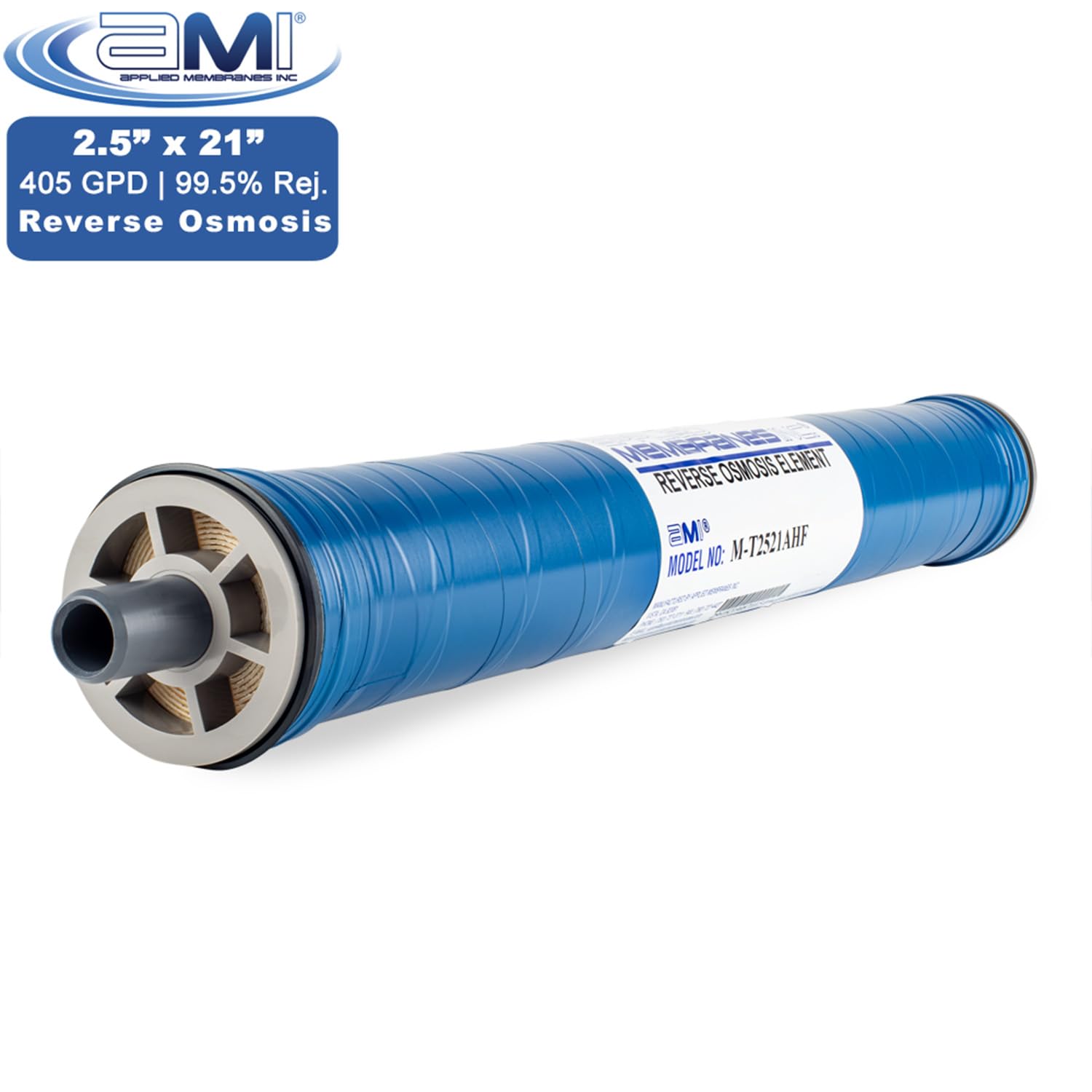 Elemento de membrana de ósmosis inversa de 2.5 x 21 pulgadas para agua del grifo, alto flujo 405 GPD a 225 psi, rechazo del 99.5 %, membrana de repuesto comercial RO | Membranas aplicadas USA