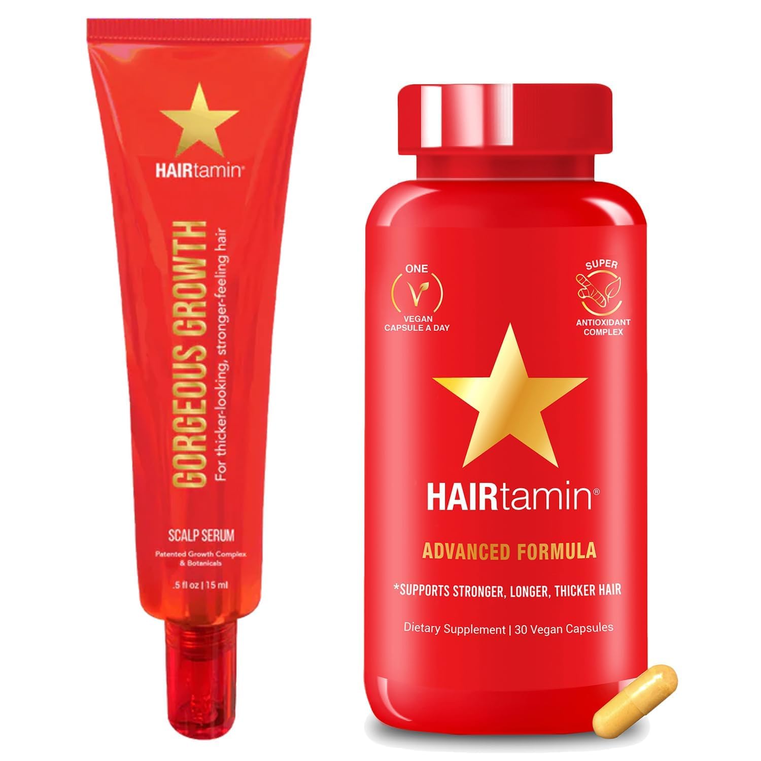 Advanced Hair & 142 g Sample Scalp Serum Pack | Natural Vegan 5000 Mcg Biotin Capsule Hair Vitamin Supplement & Sample Serum | Hair Skin & Nail Vitamins to Promote Hair Growth and