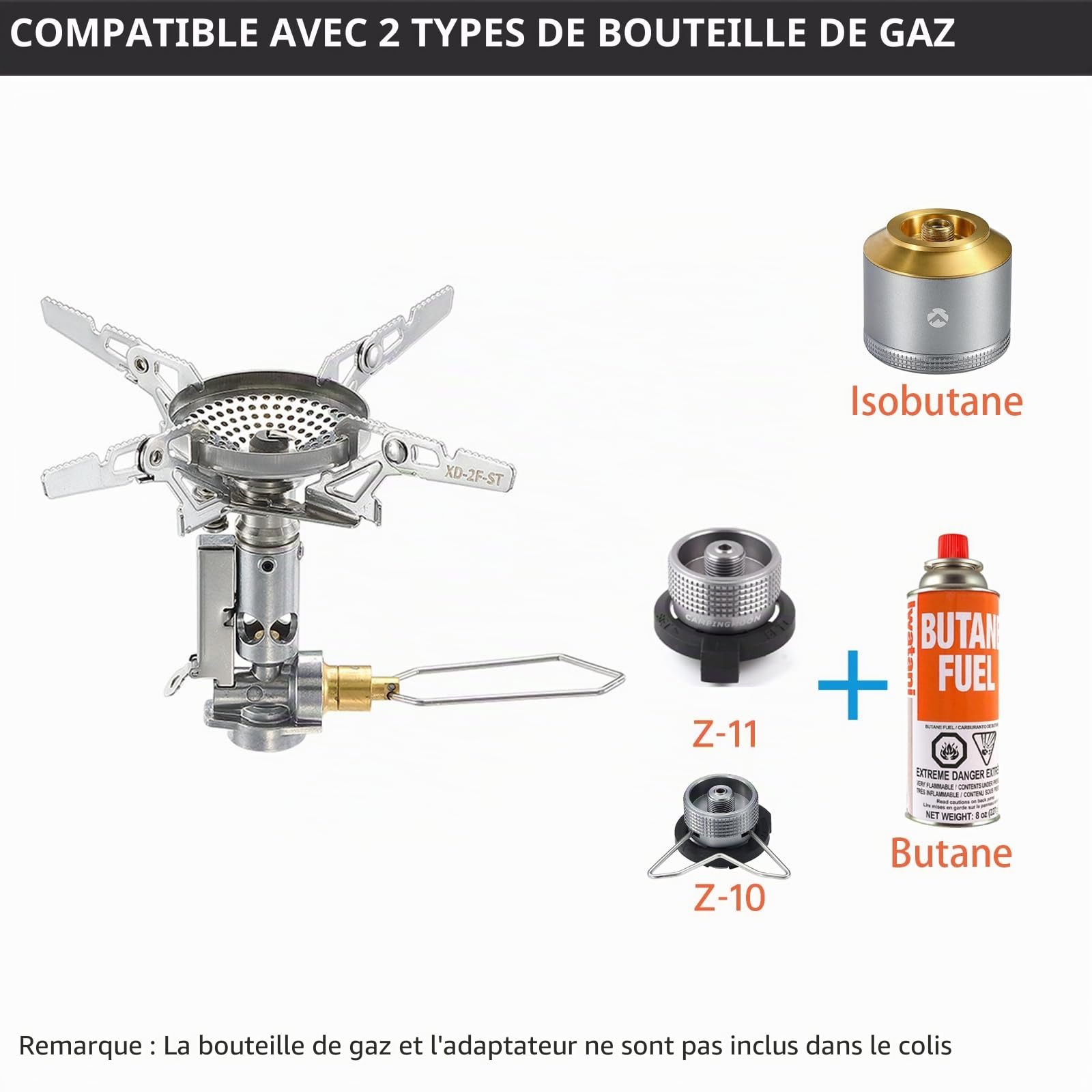 Campingmoon Portable Réchaud de Camping Réchaud de randonnée ultraléger avec équipement de randonnée en plein air 4-Flex avec micro-régulateur