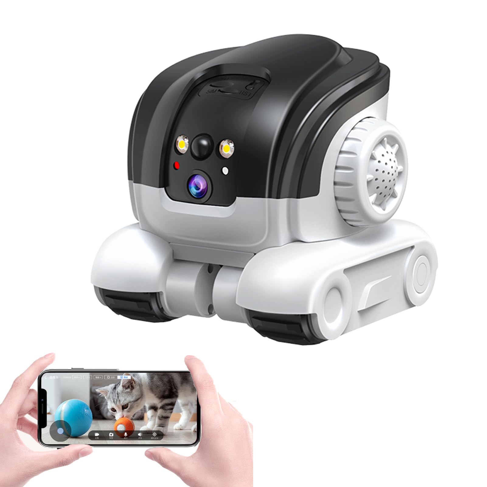 VBESTLIFE Movable Robot Pet Cam, 1080P Dual Lens Indoor WiFi Security Camera with 2 Way Talk, PIR Detection, Night Vision, App, for Pets, Elderly