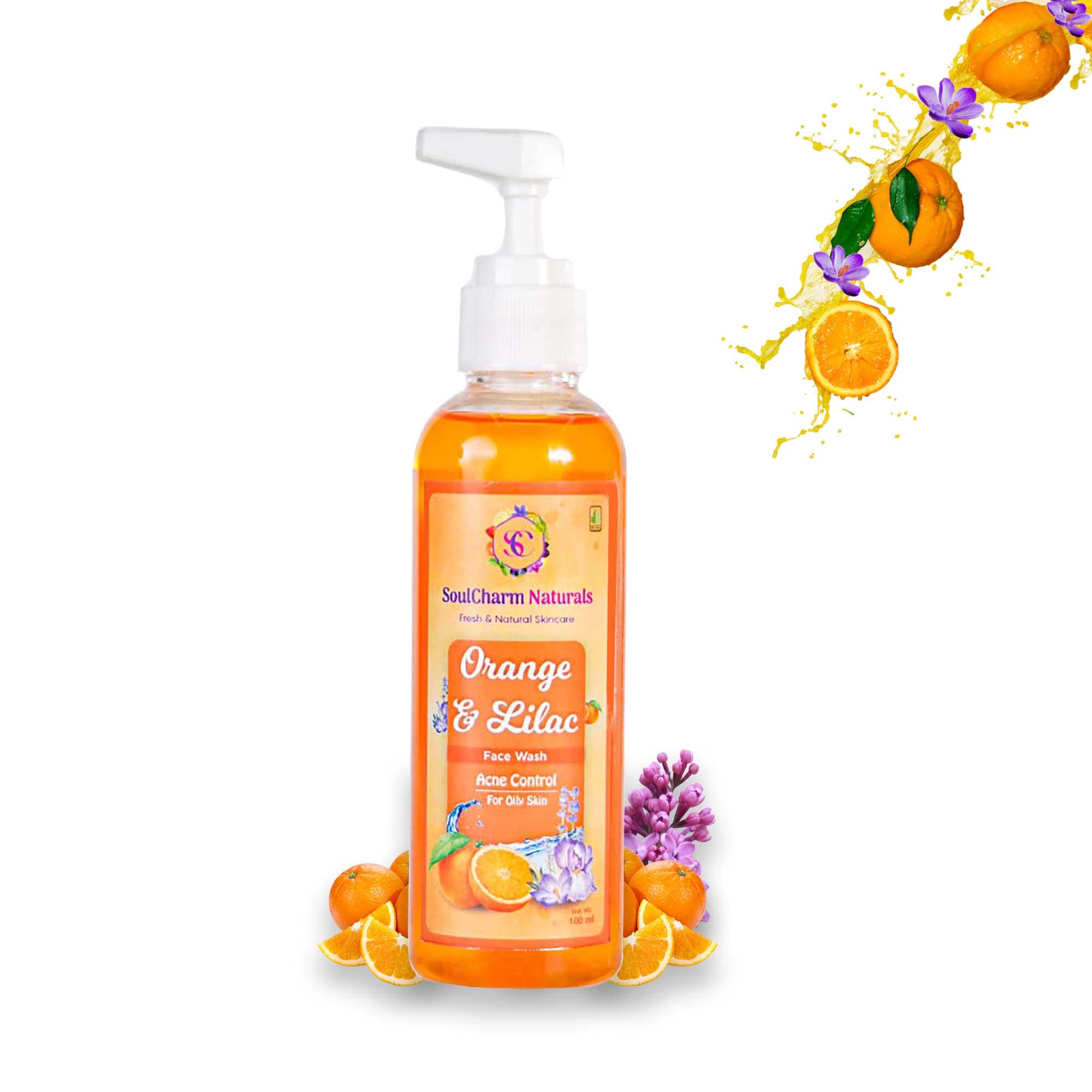 SoulCharm Naturals Face Wash - Orange & Lilac|Helps fight and control acne|100ml|For oily skin Pack of Two( SCNFW01_2 )