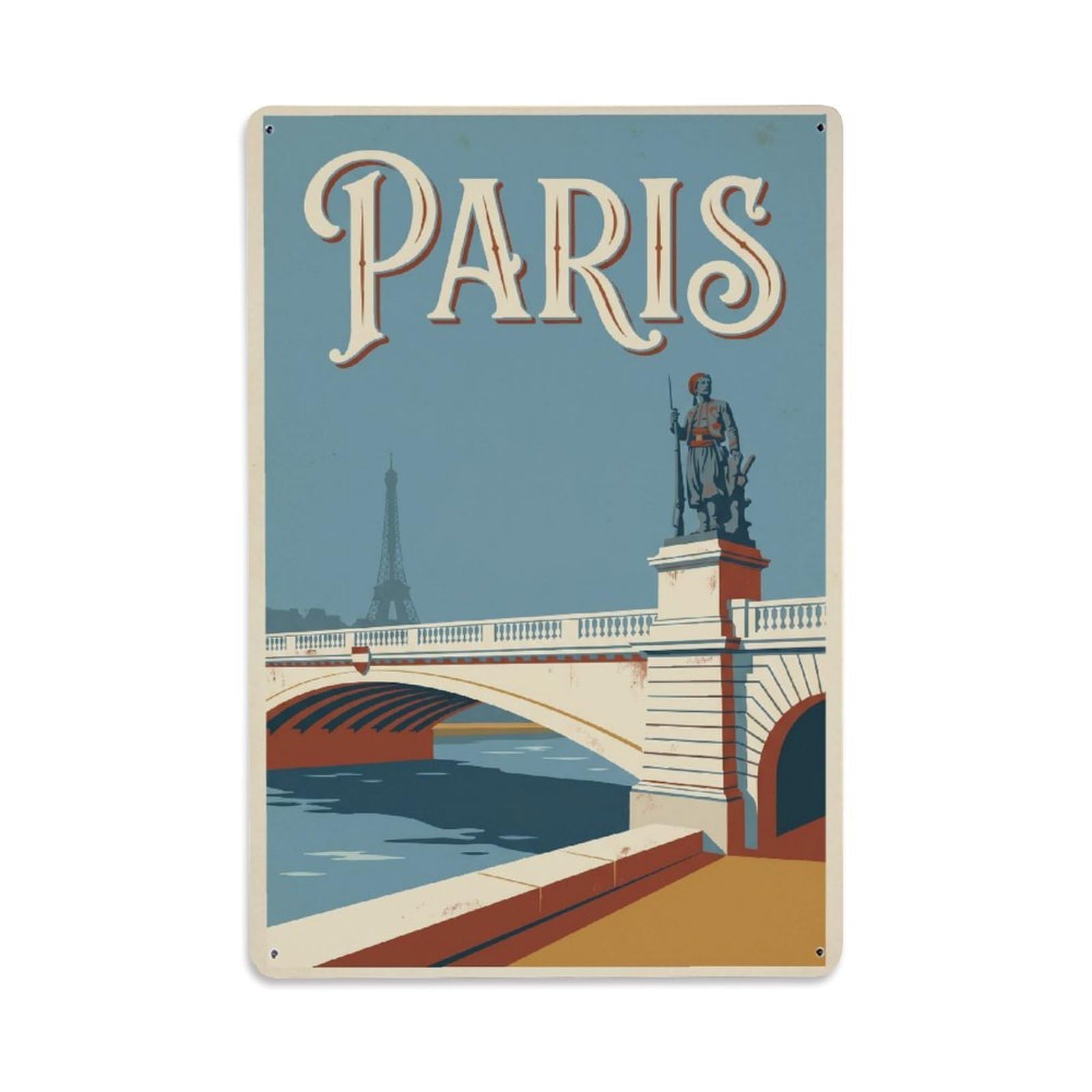 Vintage Travel Paris Pont De L Alma Bridge Rusted France Metal Tin Sign Plaque Wall Decor for Cafe, Club Bar, Office, Home Garden Metal Poster 8x12Inch