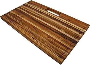 EcoDecors, Teak Edge Grain Cutting Board 34"x20", Extra Large Solid FSC Teakwood Butcher Block with Juice Groove, Handles & Waste Slot, Best Wooden Cutting Board for Kitchen Stove-Top Prep