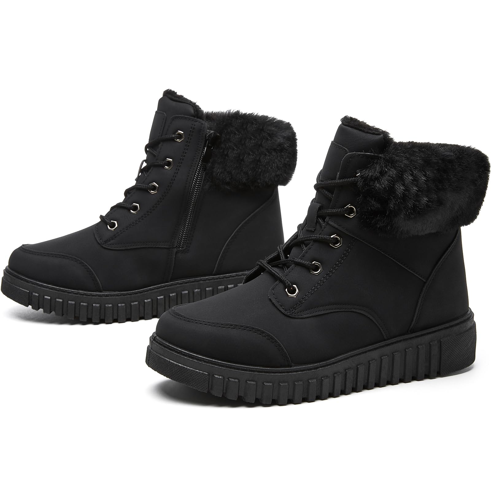ZGR Womens Snow Boots Winter Waterproof Ankle Booties with Side Zipper Warm Lining for Outdoor Combat Boots
