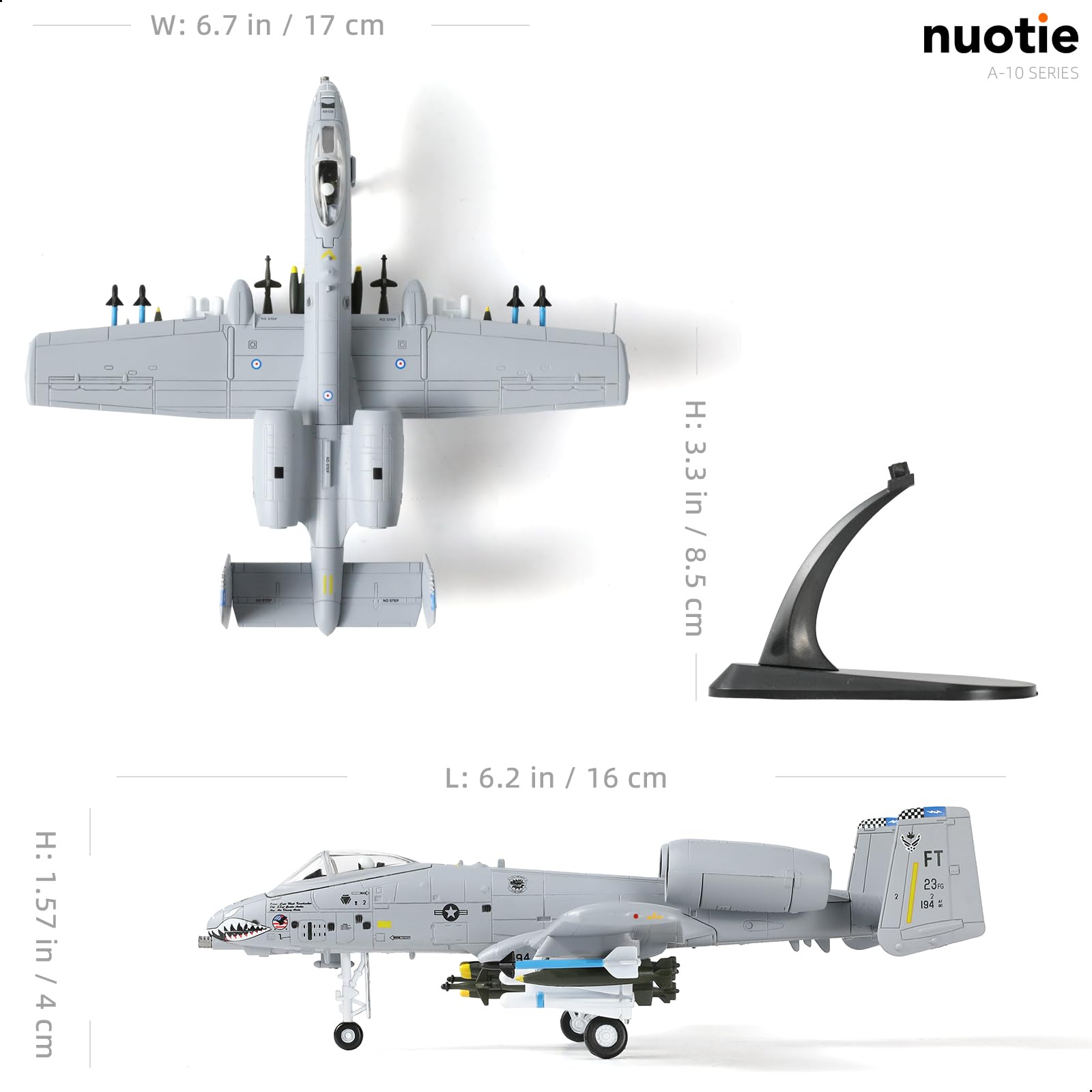 NUOTIE 1/100 A-10 Thunderbolt II (Warthog) Attack Pre-Build Diecast Metal Aircraft Model Kits VX-23 Replica Military Plane for Display Collection or Gift