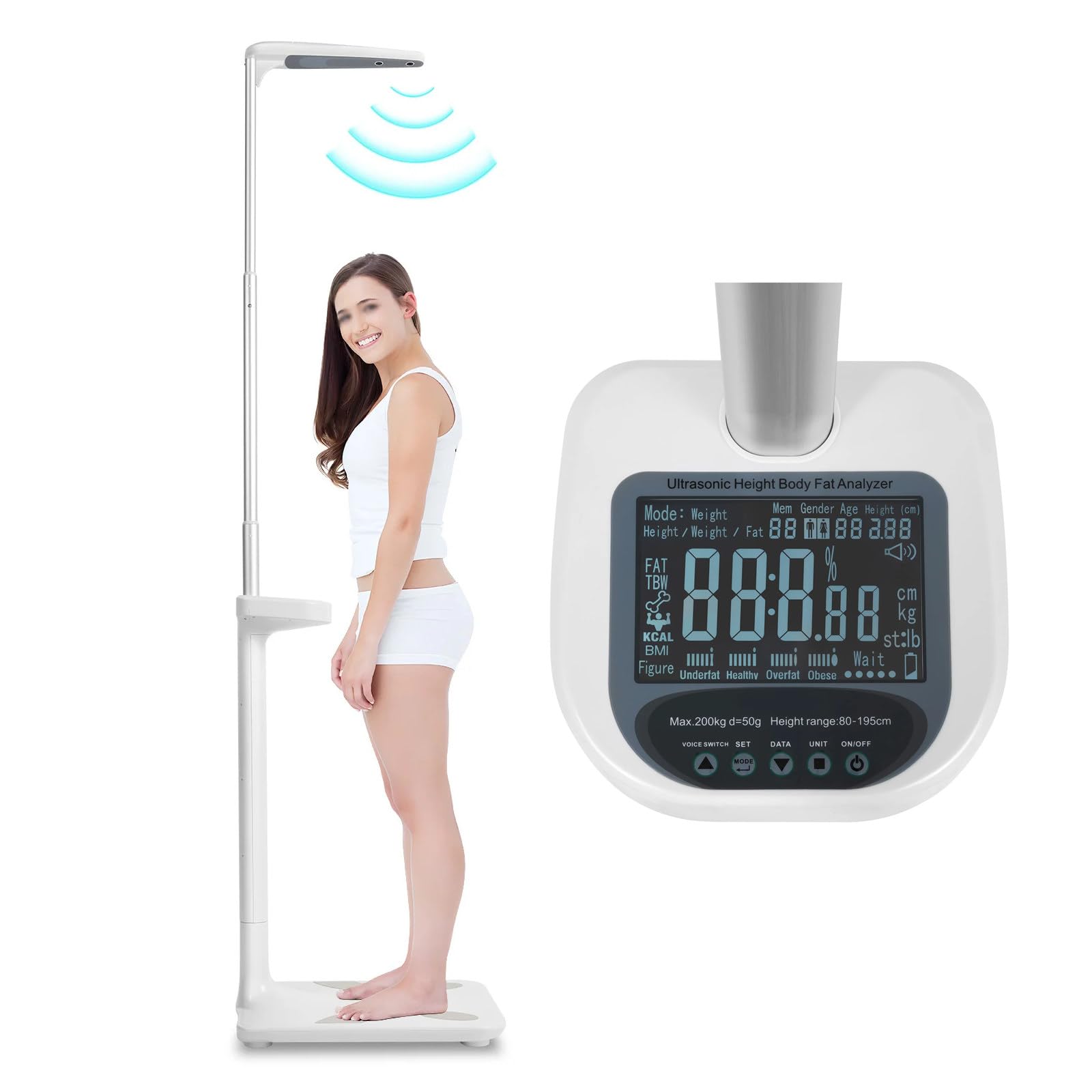 Bilancia Digitale Professionale Per Medici, Analizzatore Di Grasso Corporeo Con Capacità Di 440 Libbre Per Medico, Con Display Lcd Per Misurazione Peso/Altezza/Obesità/Imc